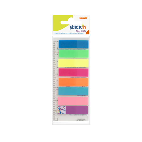 Stick'N 8色螢光膠質標籤紙 42mmx12mm (25張x8) #21345