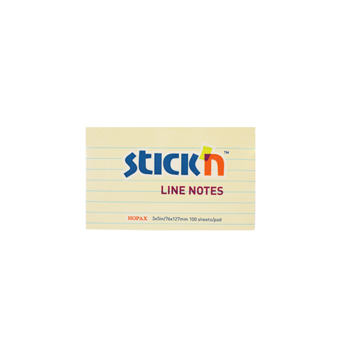 Stick'N 黃色單行便條紙 3"x5" (100張) #21055