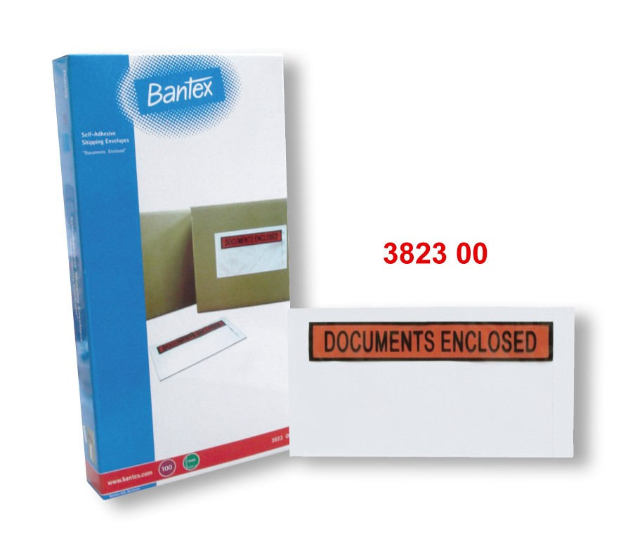 Bantex DOCUMENTS ENCLOSED 自黏郵寄用標籤袋 235x125mm #3823@100'S