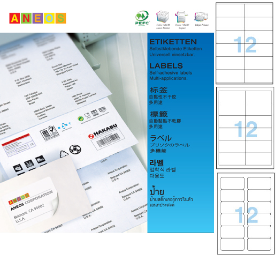 ANEOS 白色多用途列印標籤 (100張)  (2x6) K12