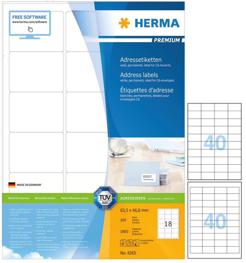 HERMA 多用途列印標籤 (100張)  (4x10)  K40