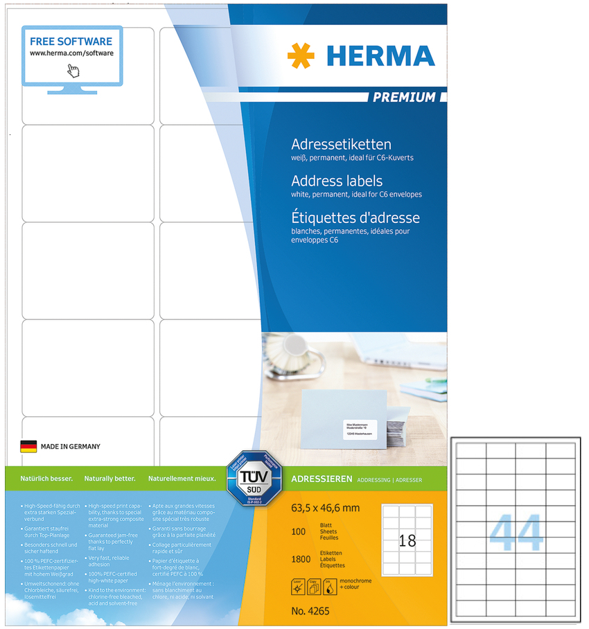 HERMA 多用途列印標籤 (100張) 48.3x25.4mm (4x11)  (K44)  #4272