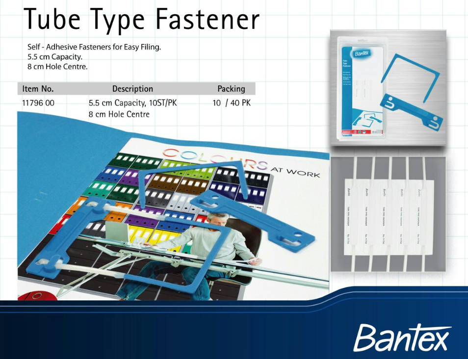 Bantex  Tube Type Fasteners No.11796 過橋膠快勞鐵 (10套)