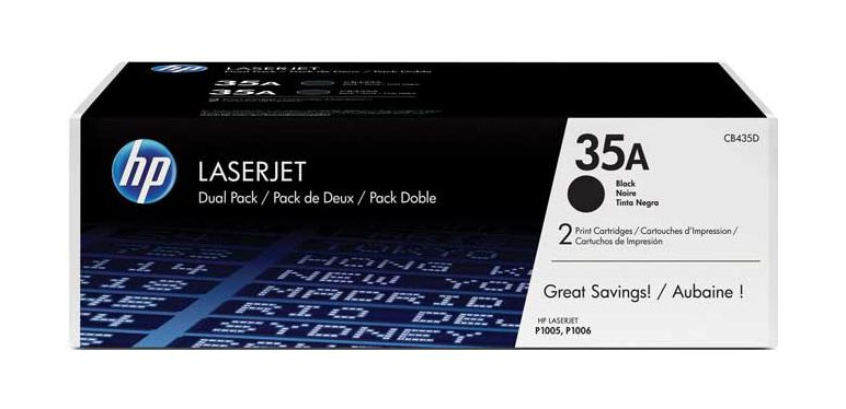 HP 35A (CB435A) Black Toner Cartridge, 2 Toner Cartridges (CB435D)