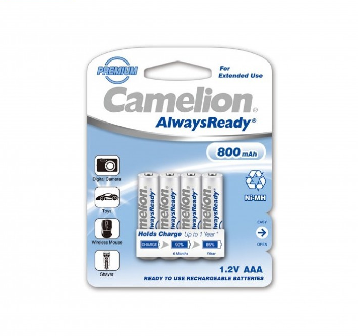 Camelion AlwaysReady 鎳氫耐用充電池 AAA800mAH (4粒) (全年防走電環保充電池)