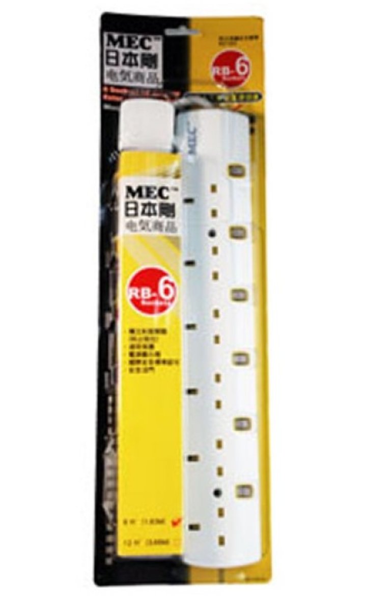 MEC 日本剛 6位獨立開關插蘇 - 6呎 黑色 /白色