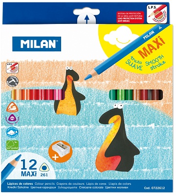 西班牙 MILAN 0722612 12色三角特粗防斷木顏色筆 (附筆刨)