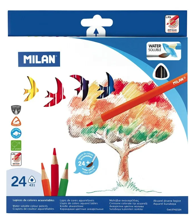 西班牙 MILAN 0742324 防斷水溶24色三角木顏色