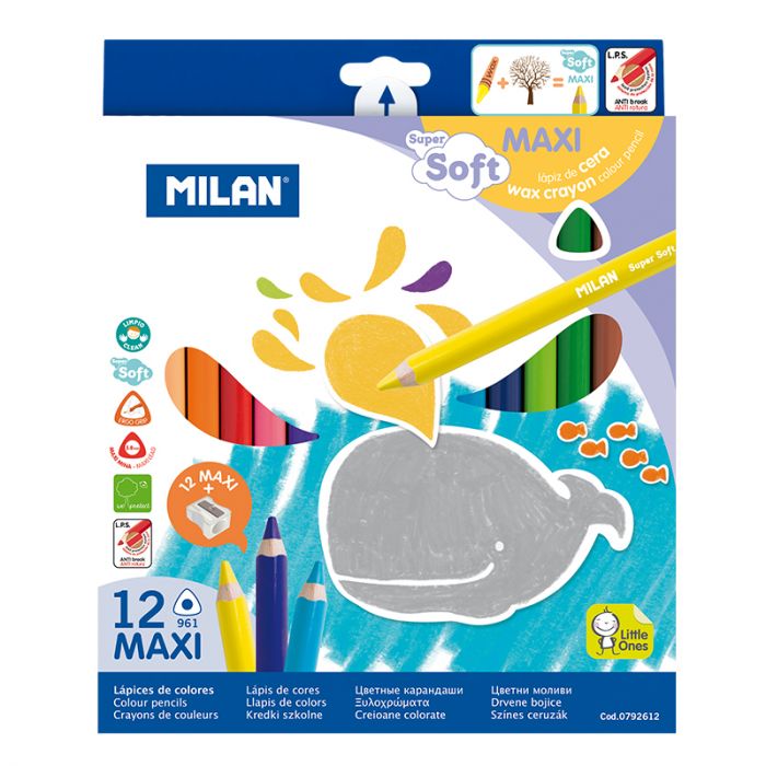 西班牙 Milan 12色三角特粗蠟筆芯木桿顏色筆(附筆刨) 0792612