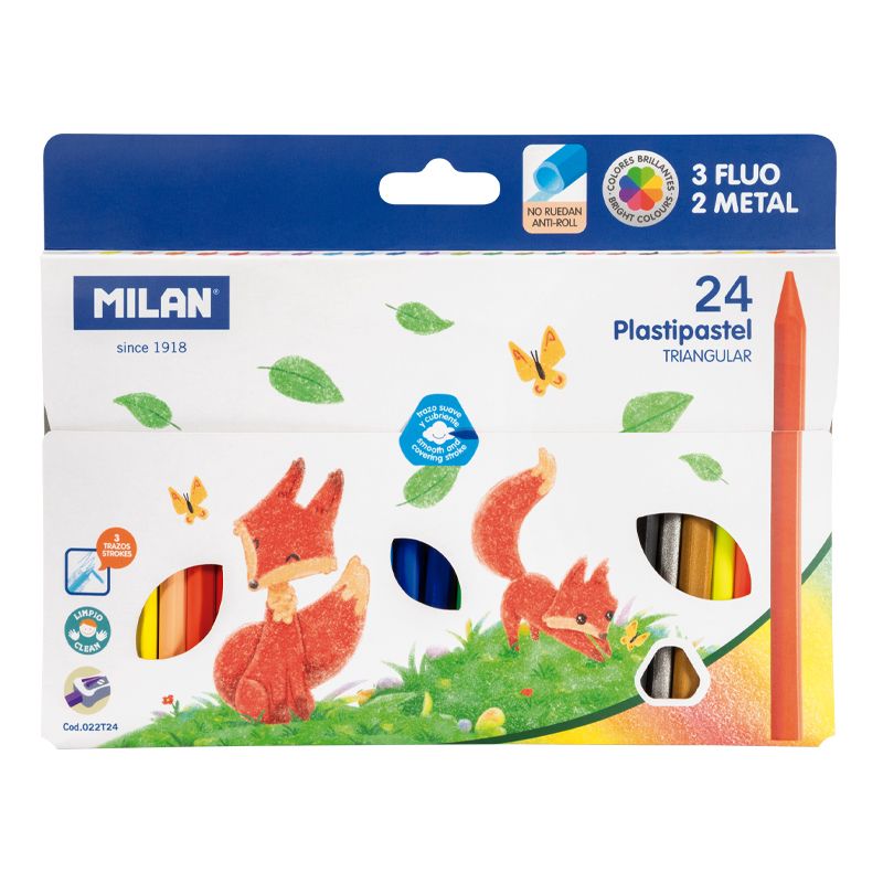 西班牙 Milan 24色三角蠟筆(包含3種螢光色+2種金屬色) 022T24