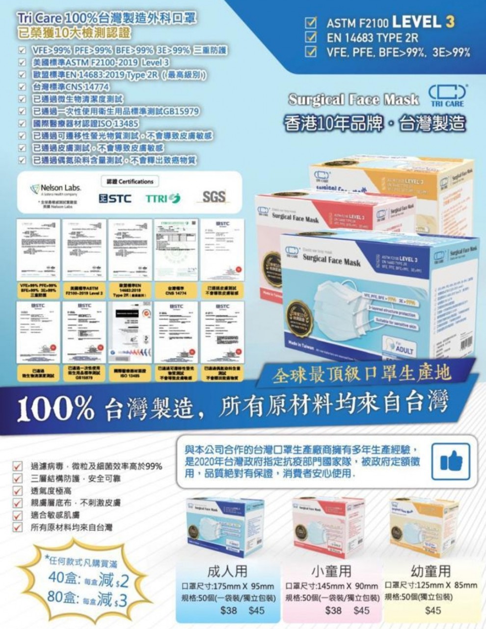 defensive care 小童口罩 (台灣製造) @50 - 獨立包裝