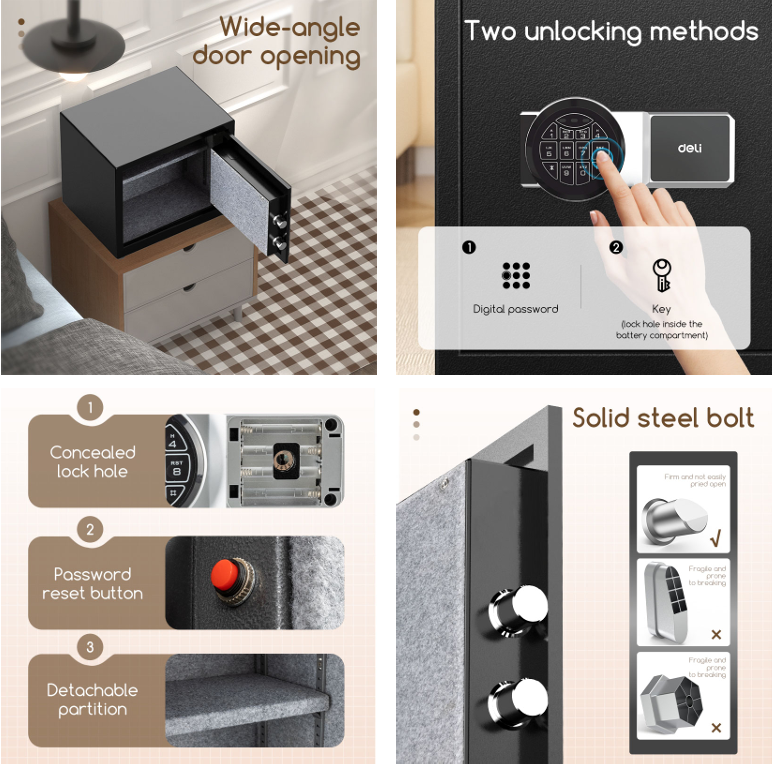 Deli ET586 Key Password Fireproof Safe 密碼+鎖匙鎖防火夾萬