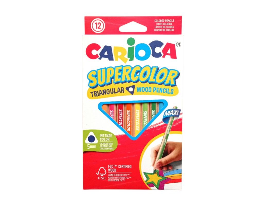 CARIOCA 42393/43451 5mm 特粗三角木顏色筆+筆刨-12色